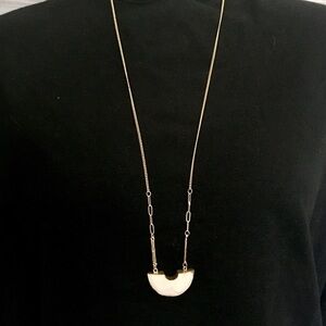 Natural opal half moon long gold link necklace NWT